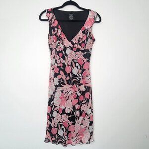 Speechless Black and Pink Floral Y2K Inspired Ruffled V-Neck Dress Coquette